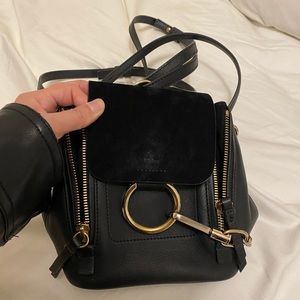 Chloe Mini Black Faye Leather and Suede Backpack